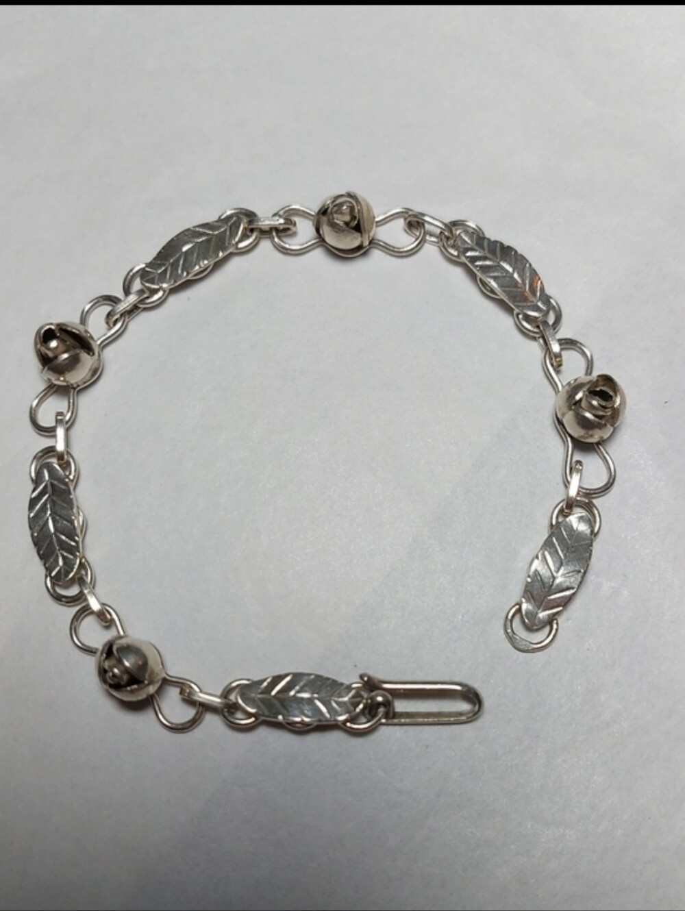 VINTAGE Sterling Silver 925 Feather & Roses Link Bracelet